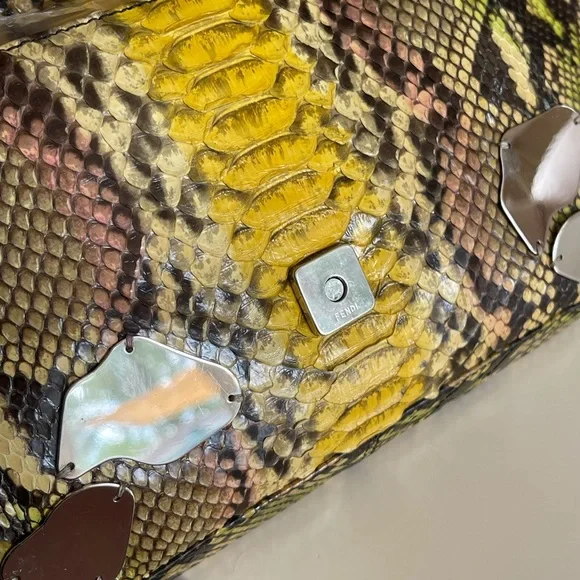 SOLD FENDI Rare Baguette Vintage Mirror Python Karl Lagerfeld Embellished - Picture 13 of 17